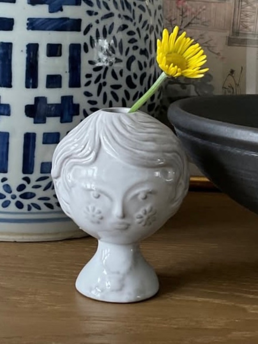 Vintage Two-Sided Woman & Man Faces Vase
